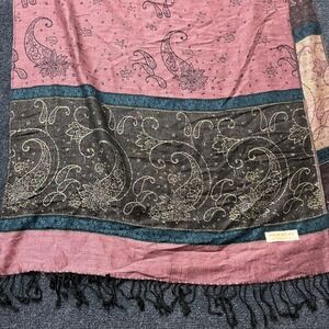 Pashmina‎ Scarf Shawl Wrap Womens One Size Pink Paisley Cashmere Silk Fringe